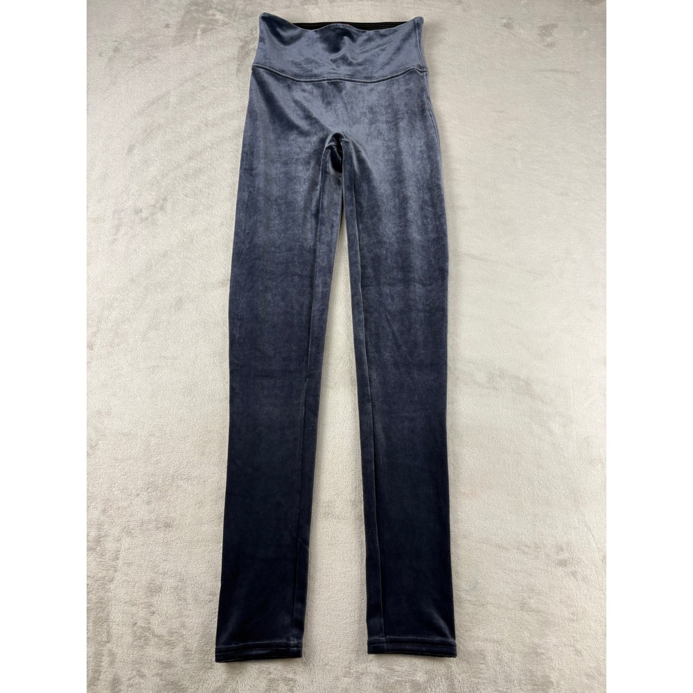 Spanx Womens Velvet Leggings Navy Blue High Waisted Stretch Pants Size Small